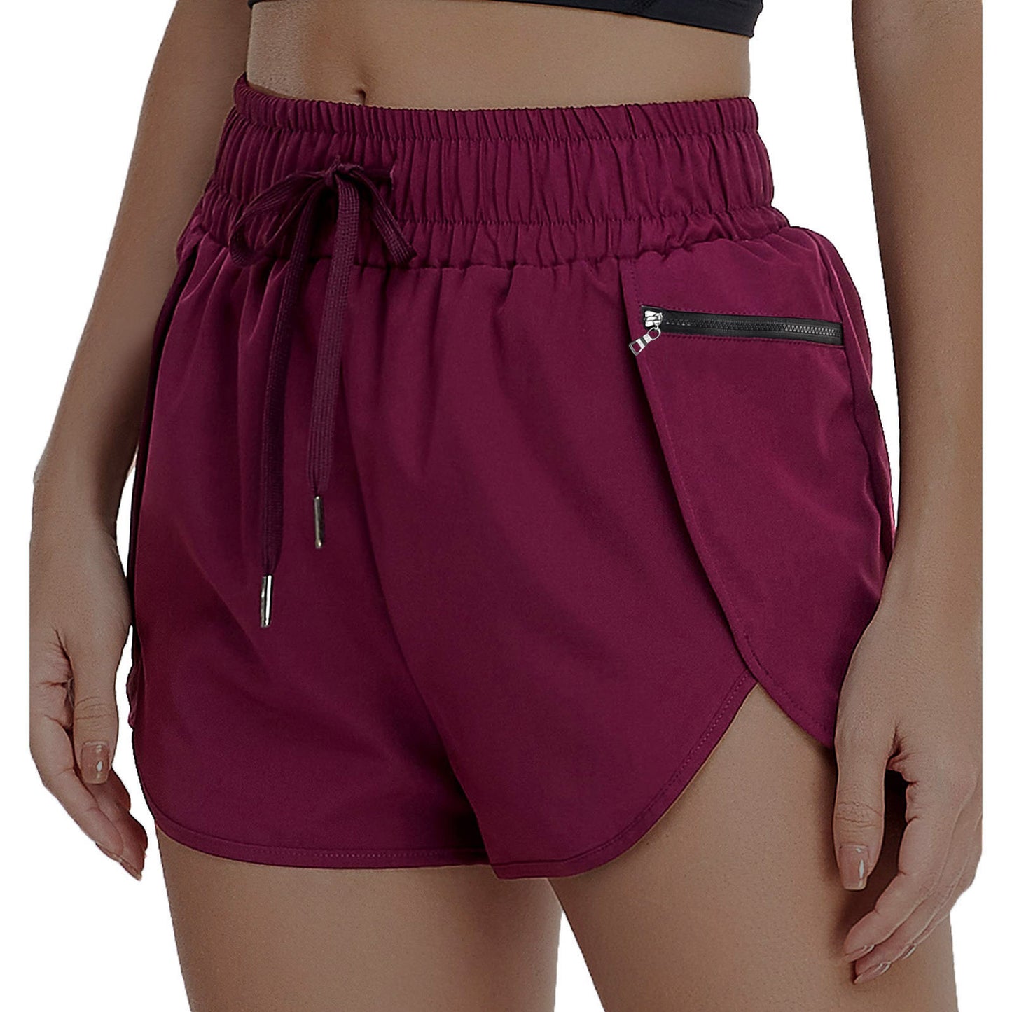 Women's Stylish Drawstring Zip Yoga Workout Shorts