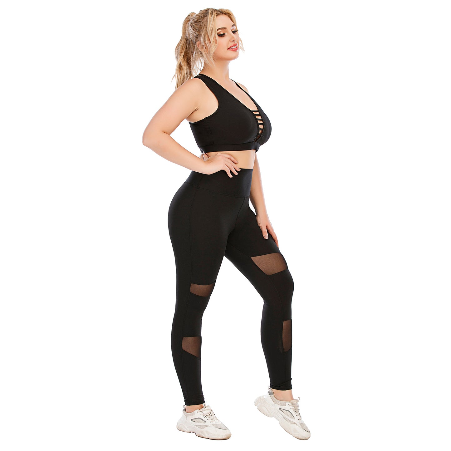 Women's Plus Size Yoga Sports Set With Flirty Sports Top