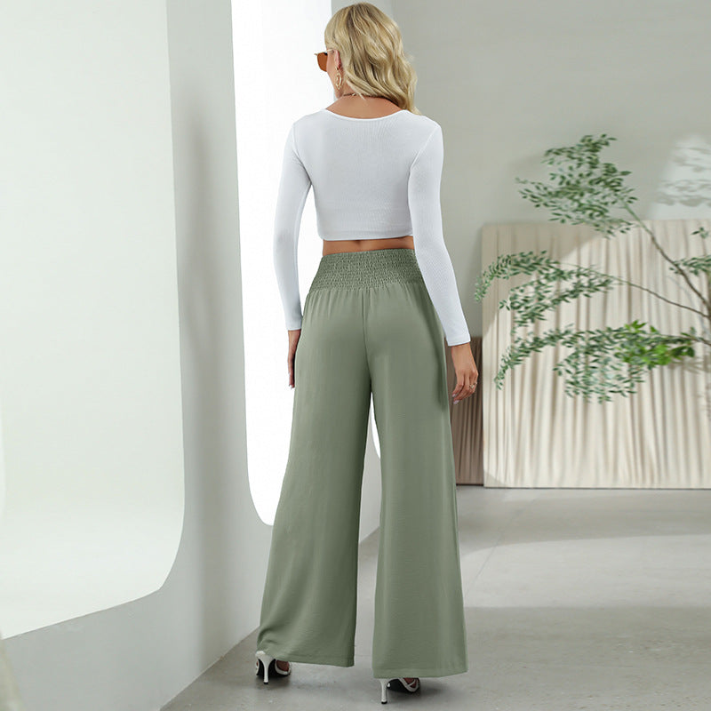 Fashion Straight Wide Leg Pants Elastic High Waist Casual Trousers For Women