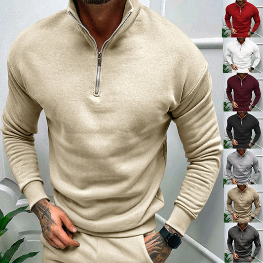 Men's Autumn And Winter Fleece-lined Solid Color Long Sleeve