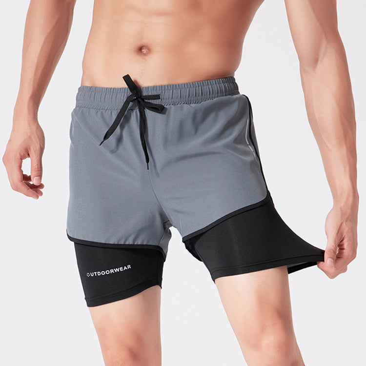 Men's Drawstring Sports Shorts Double Layer Quick Dry High Elasticity Activewear Pants