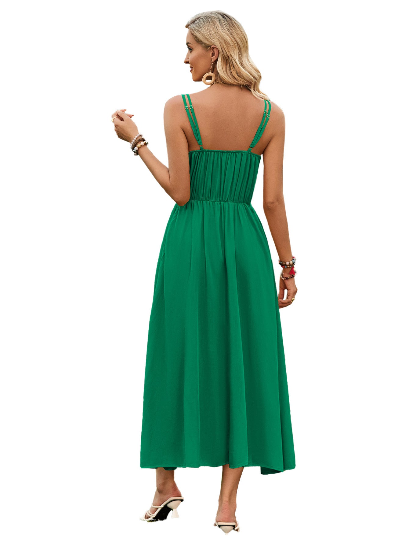 Solid Color Suspender Long Dress Spring And Summer Bow Waist Tie Design Dress Womens Clothing