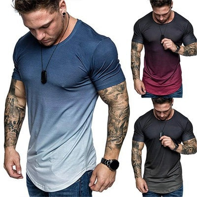 Men's Gradient Round Neck Short Sleeve Summer T-shirt