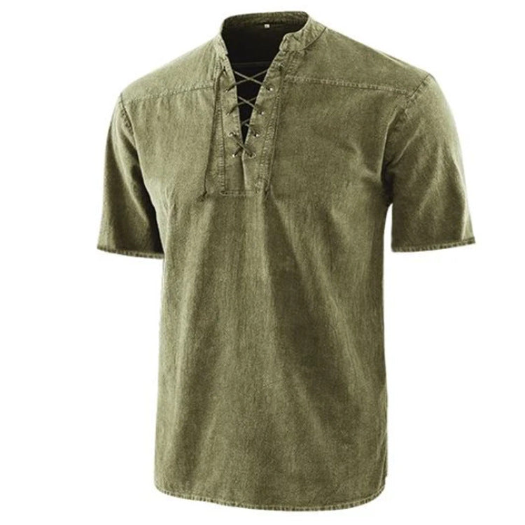 Men's Retro Shirt Tie Collar Short-sleeved Shirt Summer