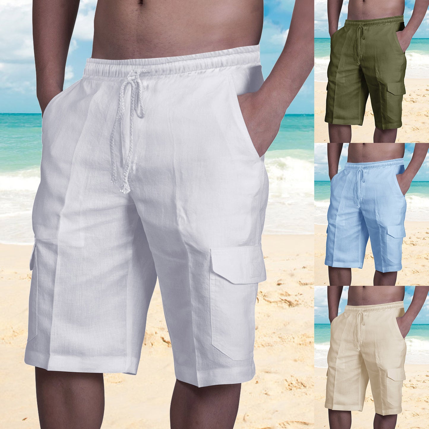 Men's Multi Pocket Tie Beach Cargo Pants