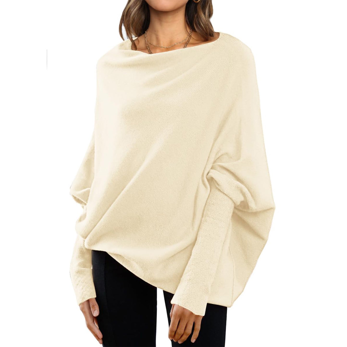 Loose Bat Sleeve Sweater Tops Simple Casual Fashion Versatile Solid Color Round Neck Sweater For Women