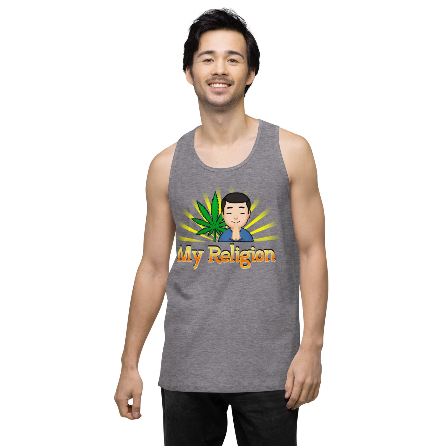 Men’s Cannabis Weed Emoji Premium Tank Top