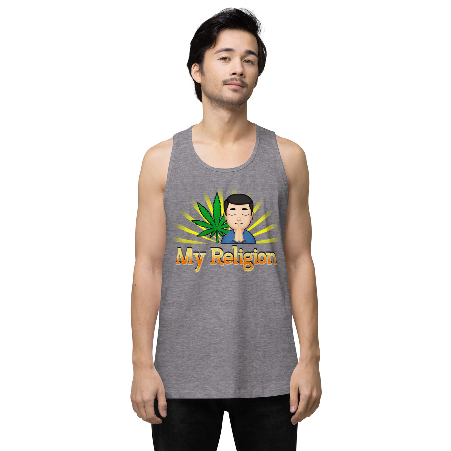 Men’s Cannabis Weed Emoji Premium Tank Top