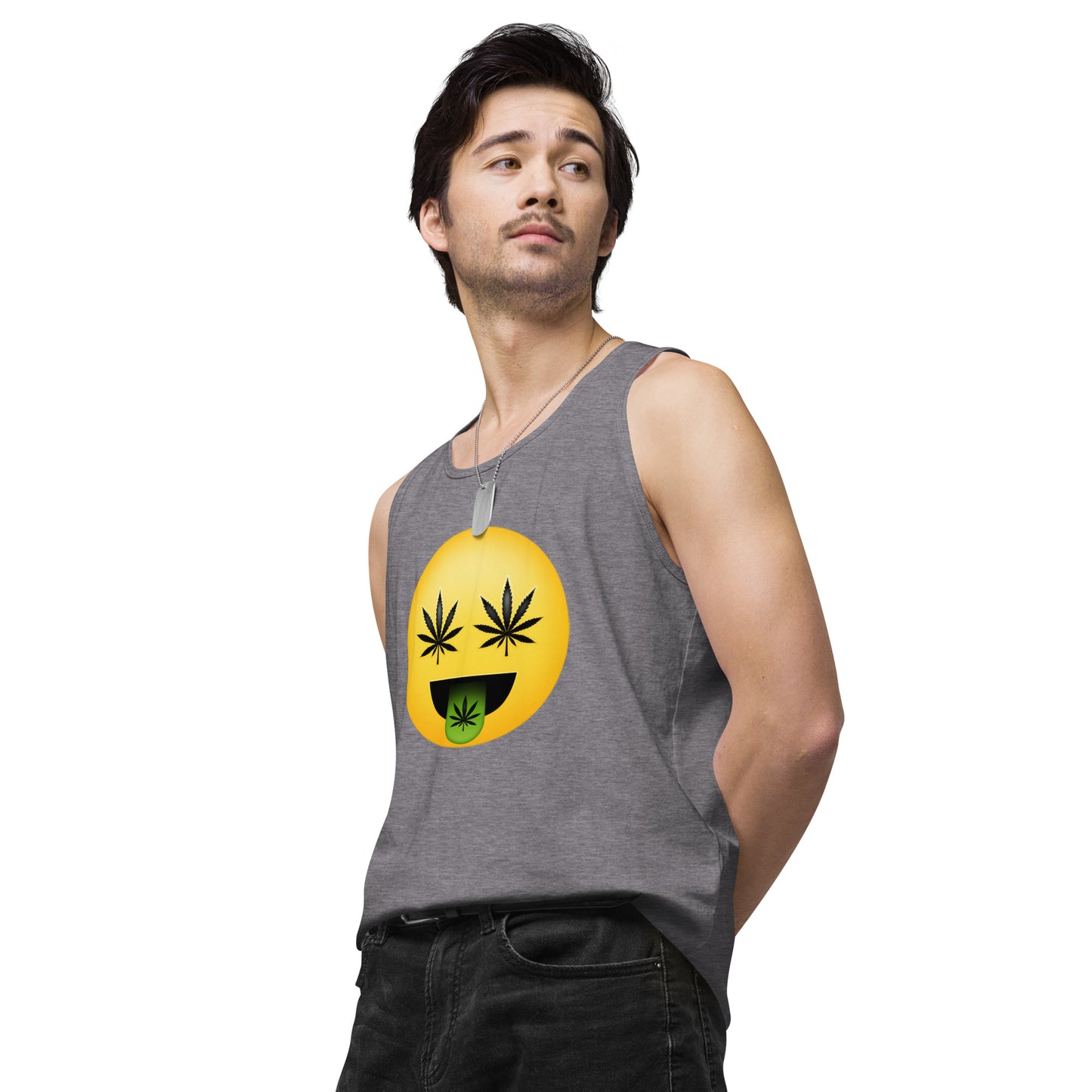 Men’s Cannabis Weed Emoji Premium Tank Top