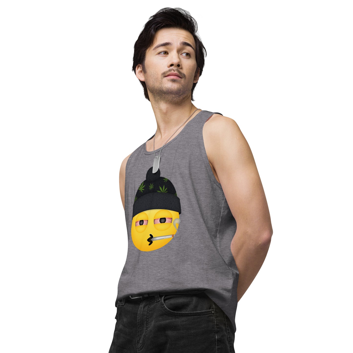 Men’s Cannabis Weed Emoji Premium Tank Top