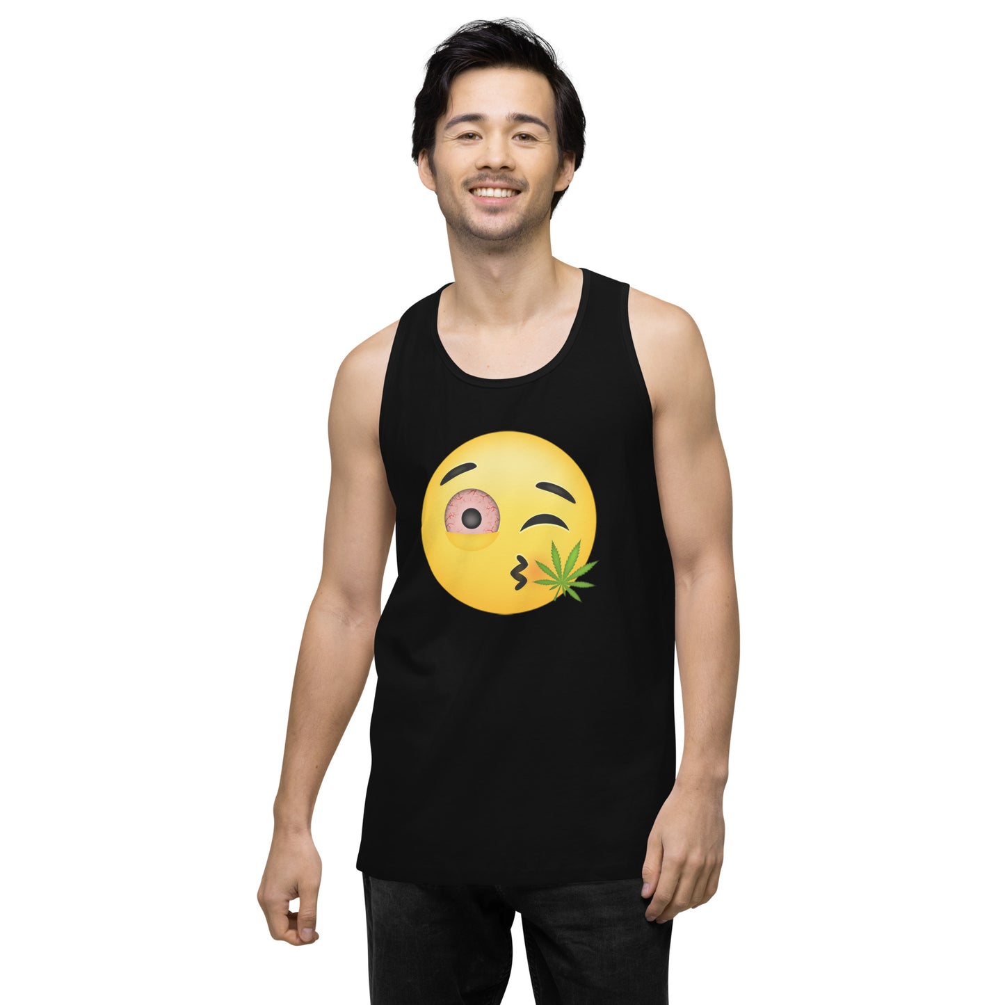 Men’s Cannabis Weed Emoji Premium Tank Top