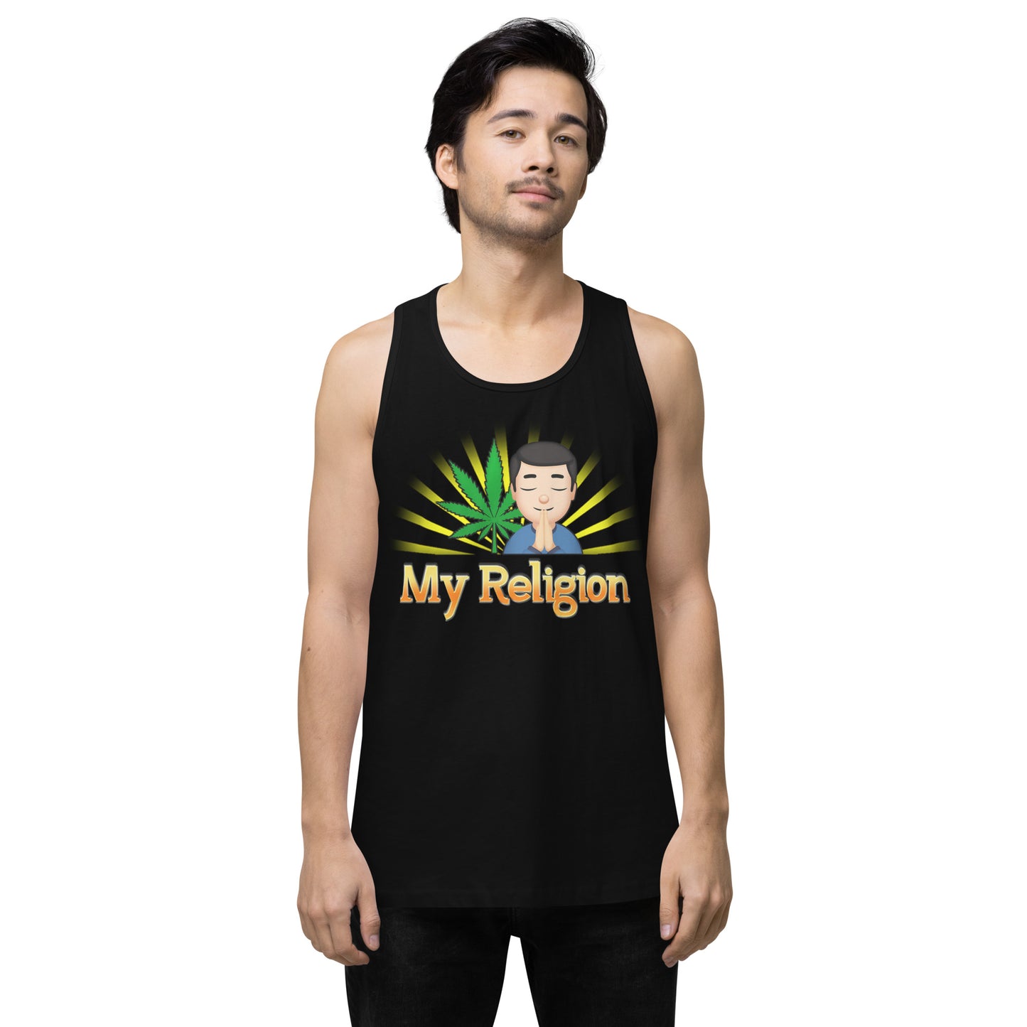 Emoji Weed Cannabis Edibles Sativa Festival Fun Blunt Tank Top My Religion For Men