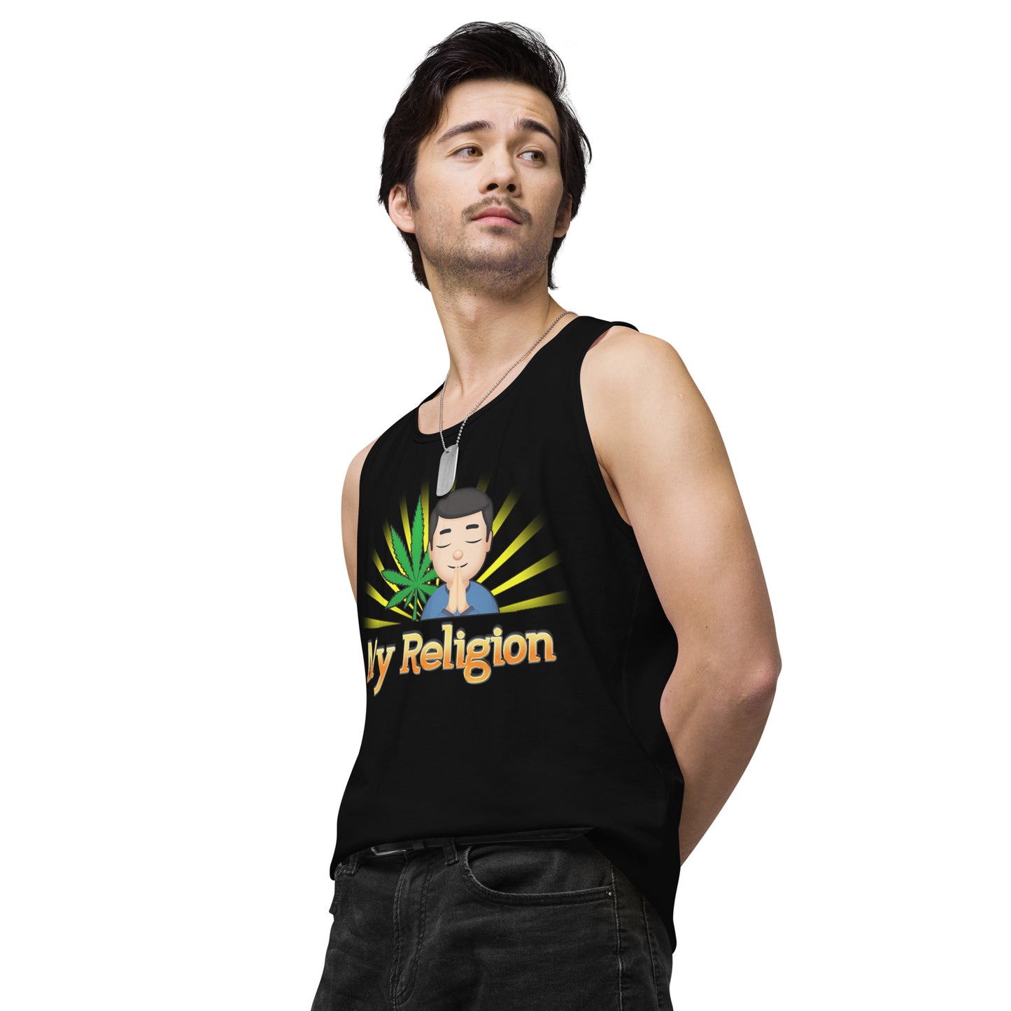 Men’s Cannabis Weed Emoji Premium Tank Top