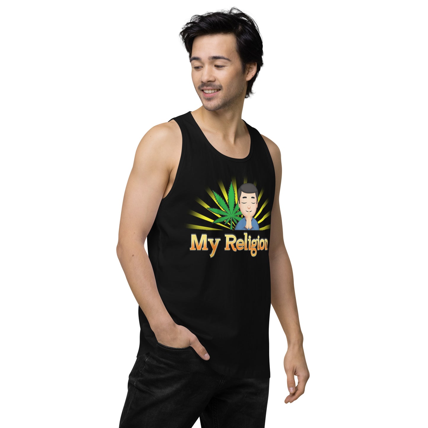 Men’s Cannabis Weed Emoji Premium Tank Top