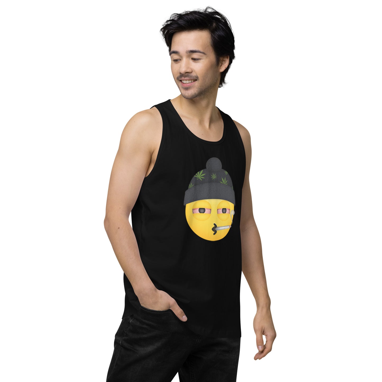 Men’s Cannabis Weed Emoji Premium Tank Top