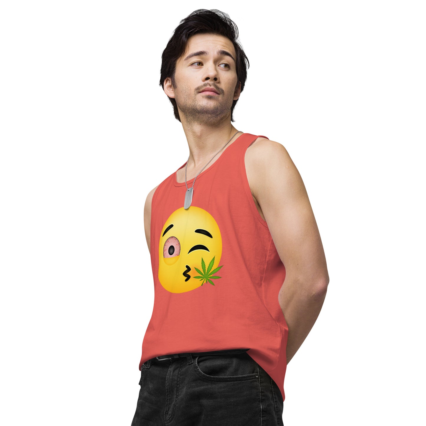 Men’s Cannabis Weed Emoji Premium Tank Top