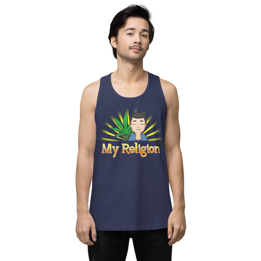 Emoji Weed Cannabis Edibles Sativa Festival Fun Blunt Tank Top My Religion For Men