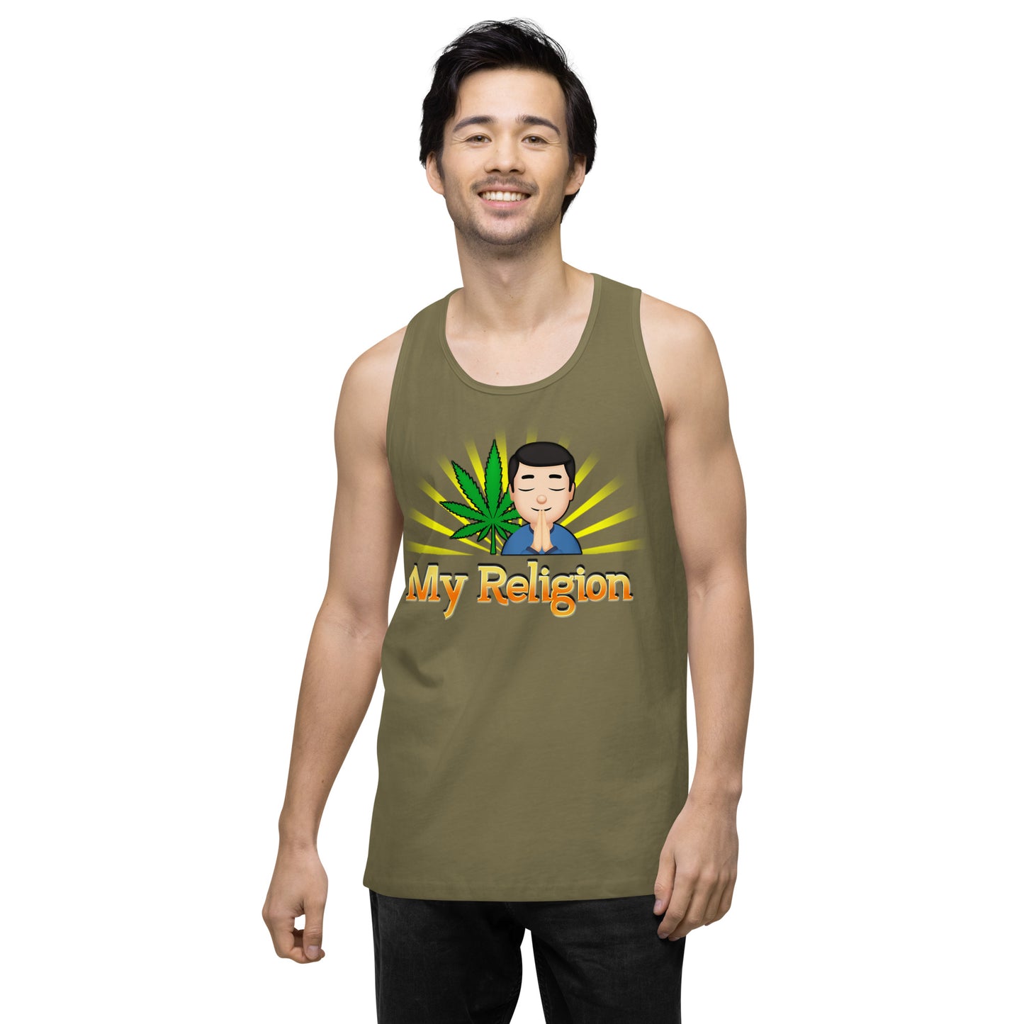 Men’s Cannabis Weed Emoji Premium Tank Top