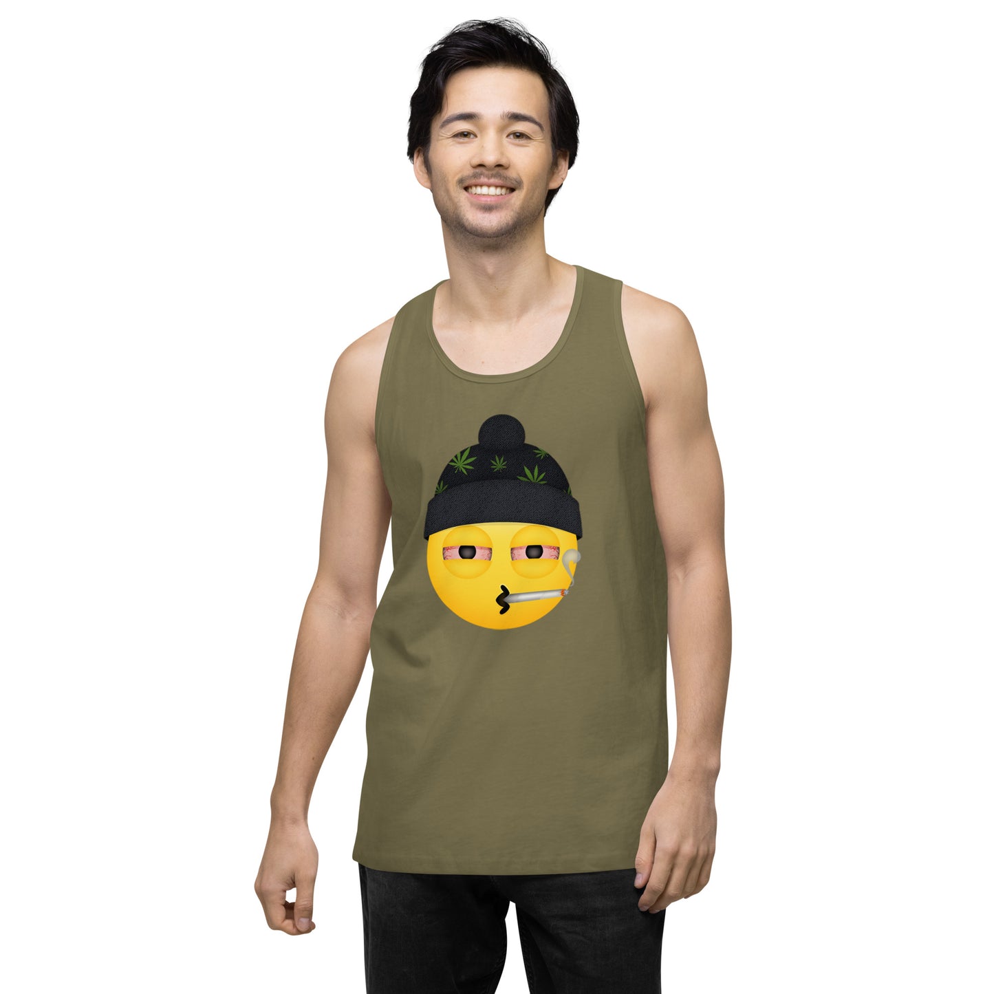 Men’s Cannabis Weed Emoji Premium Tank Top