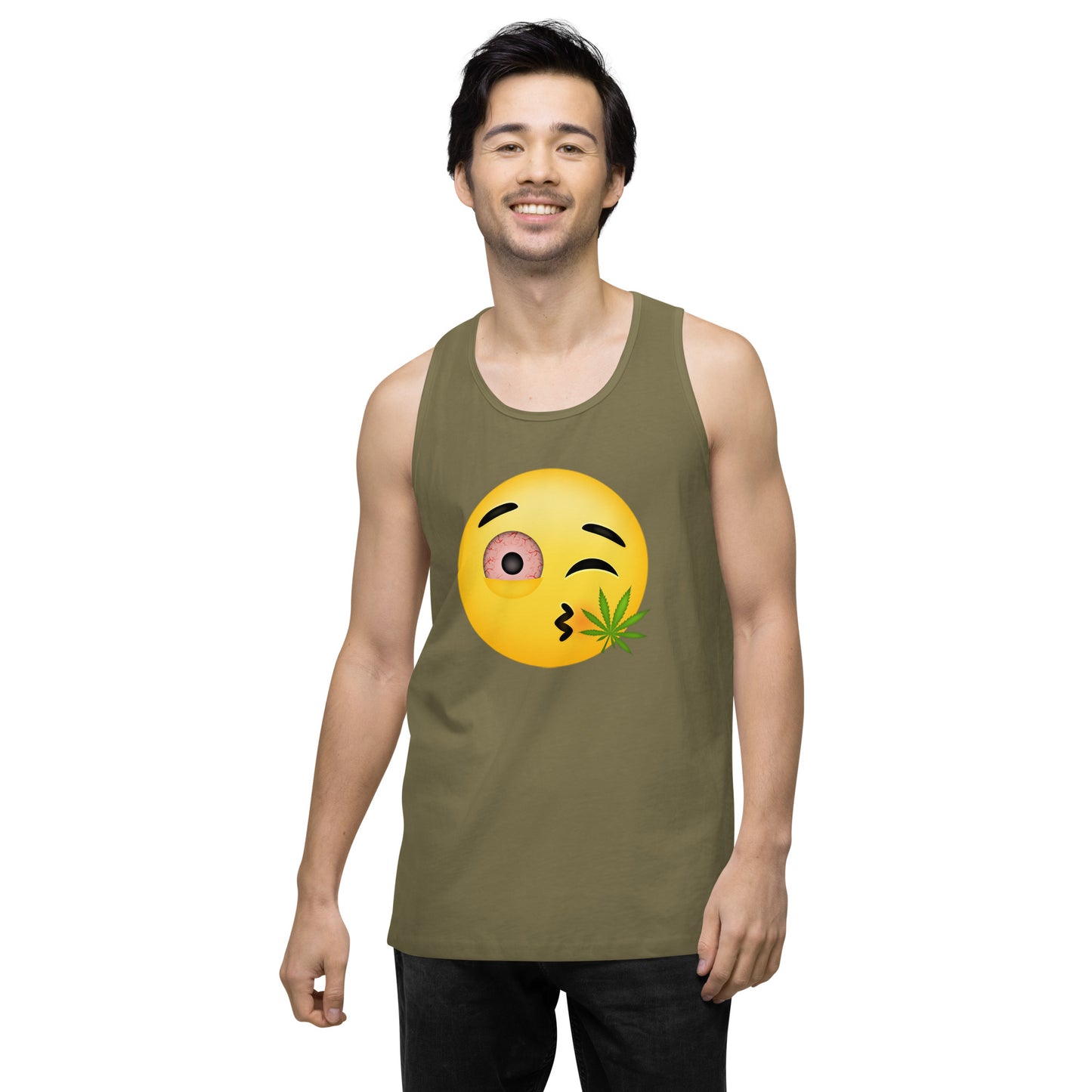 Men’s Cannabis Weed Emoji Premium Tank Top