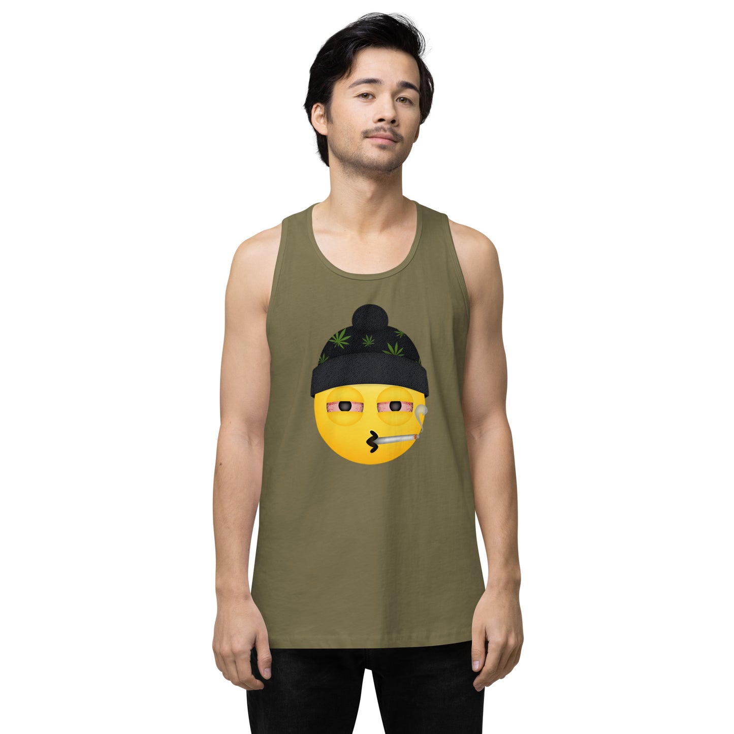 Men’s Cannabis Weed Emoji Premium Tank Top