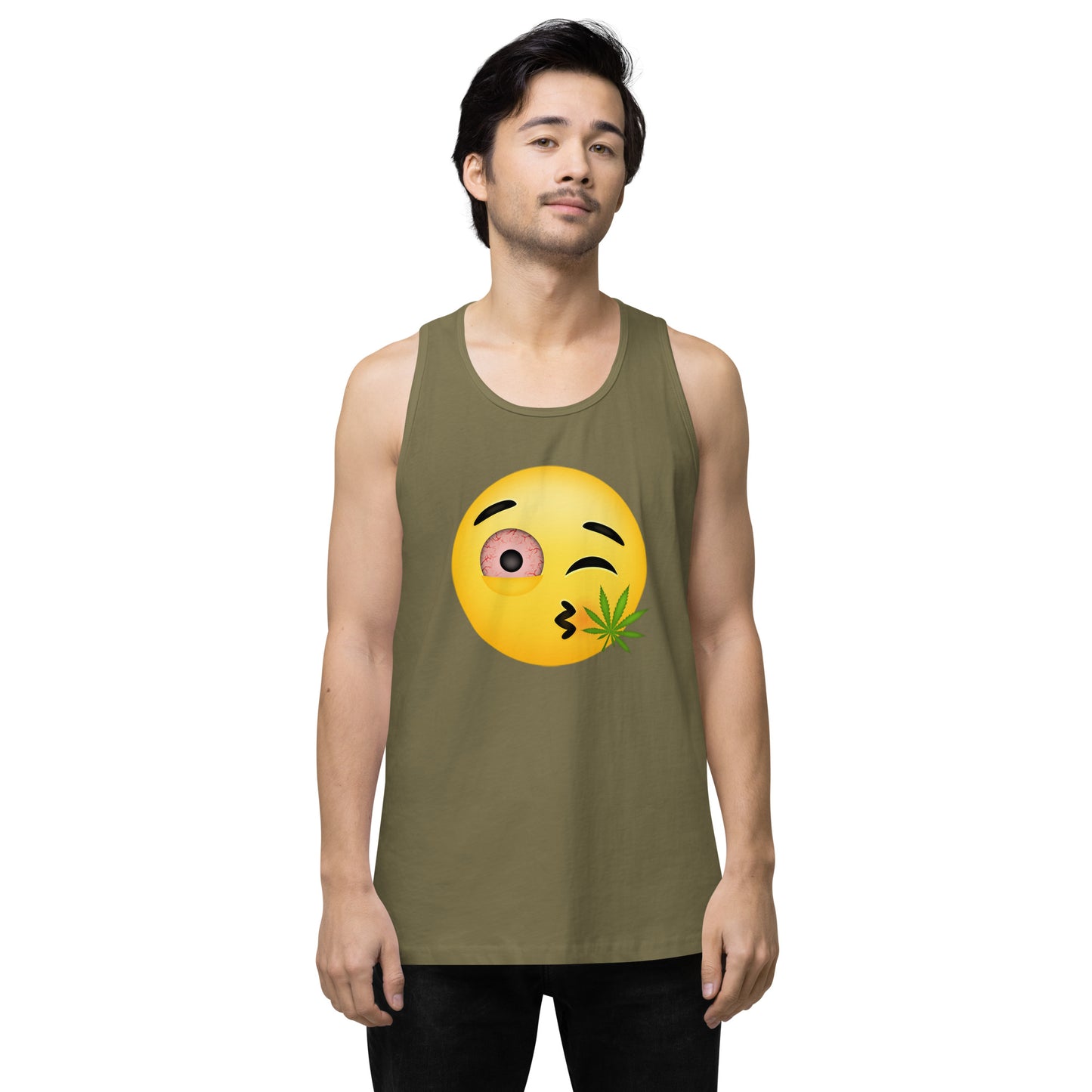 Emoji Wink Kiss Weed Cannabis EDM Festival Party Tank Top For Men