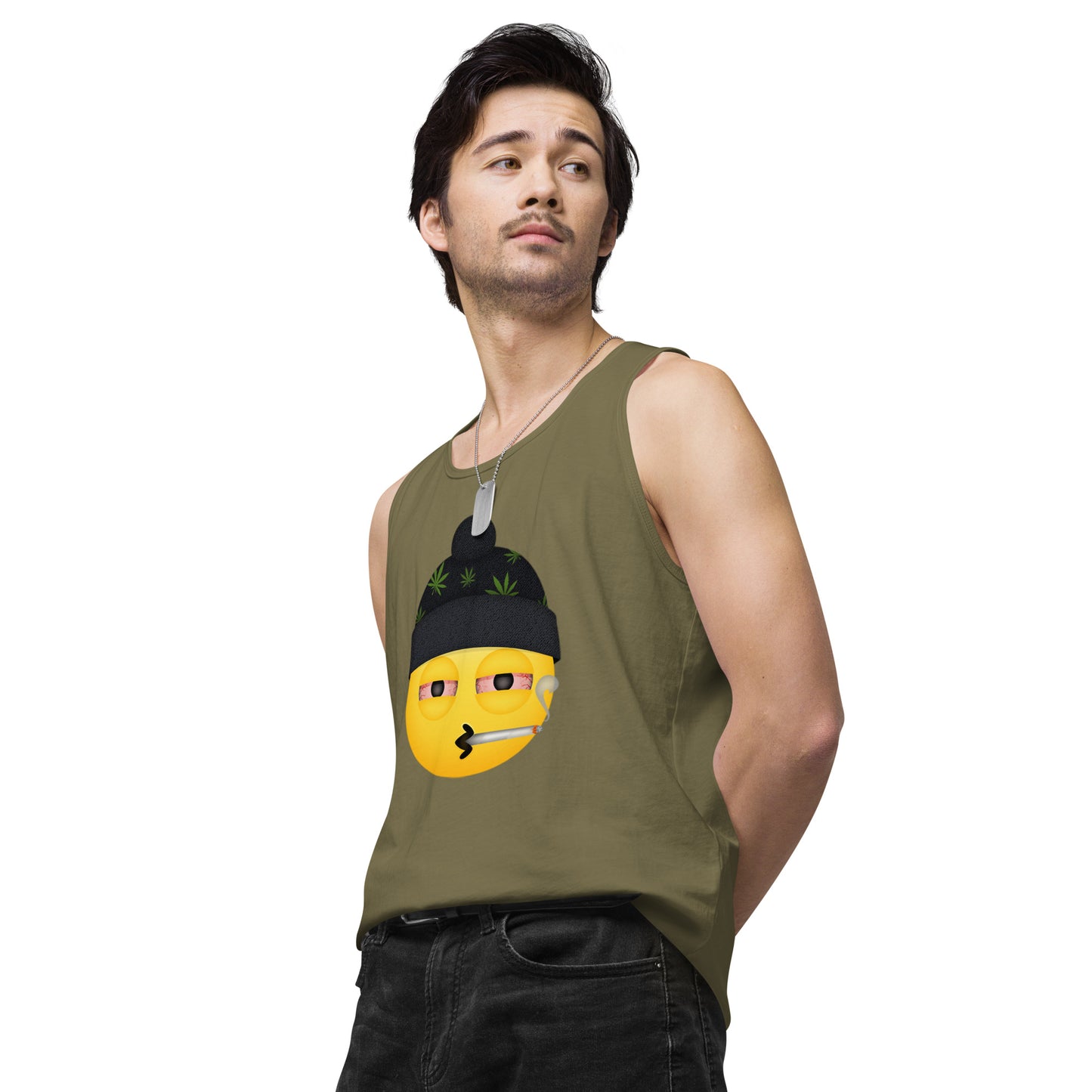 Men’s Cannabis Weed Emoji Premium Tank Top