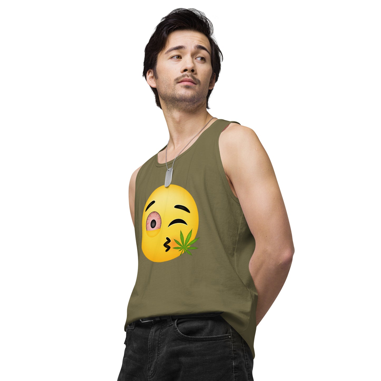 Men’s Cannabis Weed Emoji Premium Tank Top