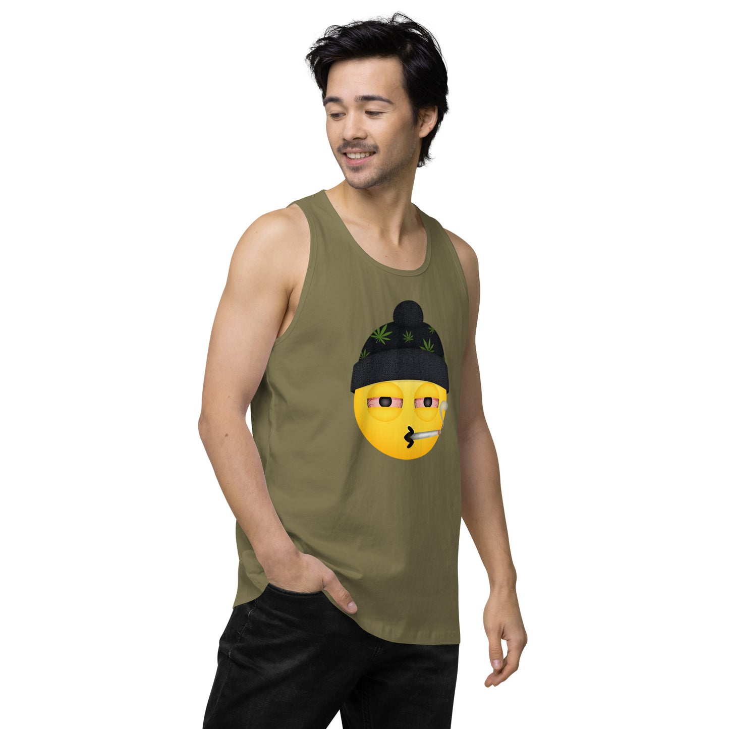 Men’s Cannabis Weed Emoji Premium Tank Top