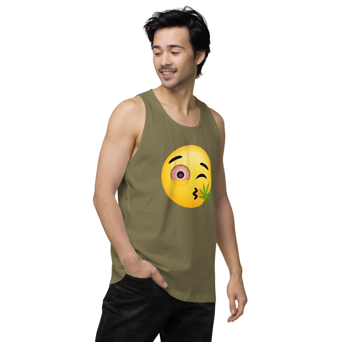 Men’s Cannabis Weed Emoji Premium Tank Top