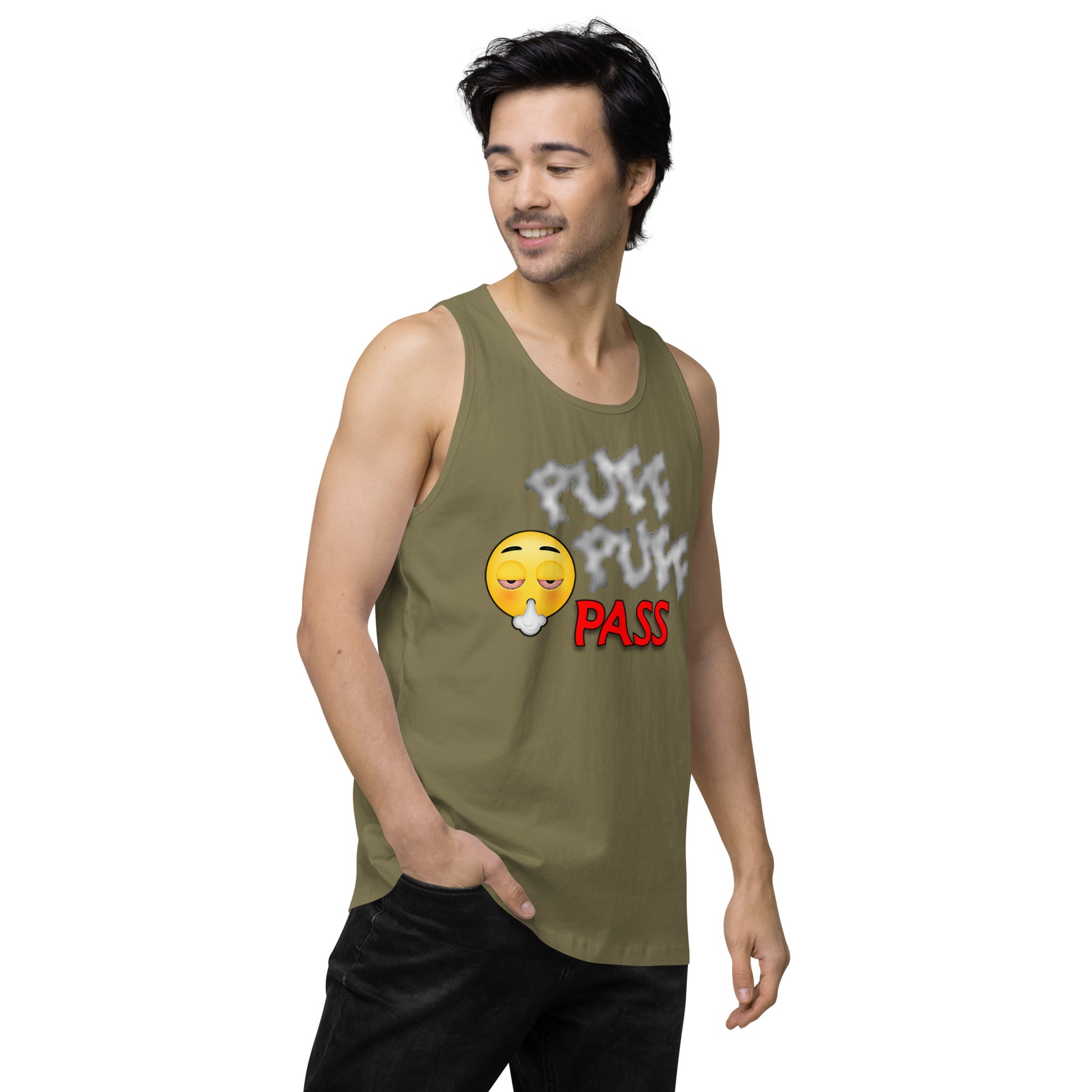 Emoji Puff Puff Pass Weed Cannabis EDM Festival Party Tank Top For Men