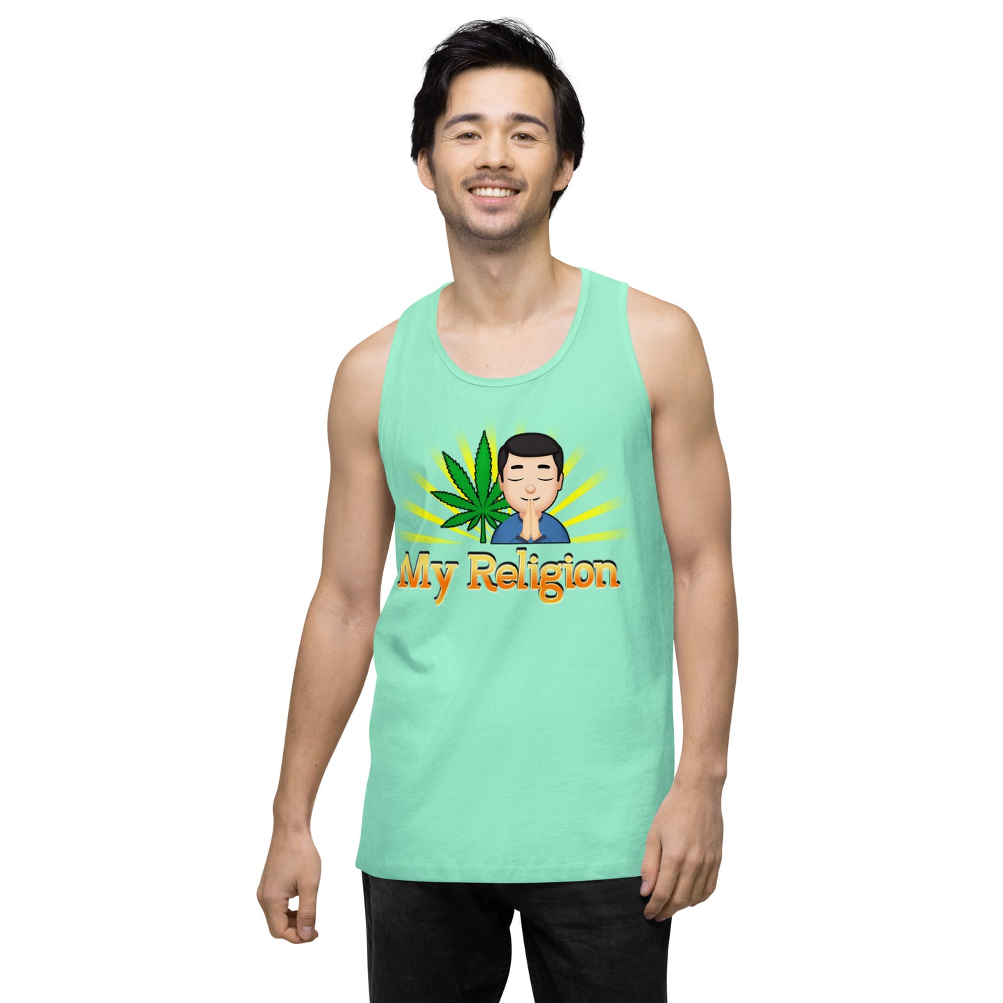 Men’s Cannabis Weed Emoji Premium Tank Top