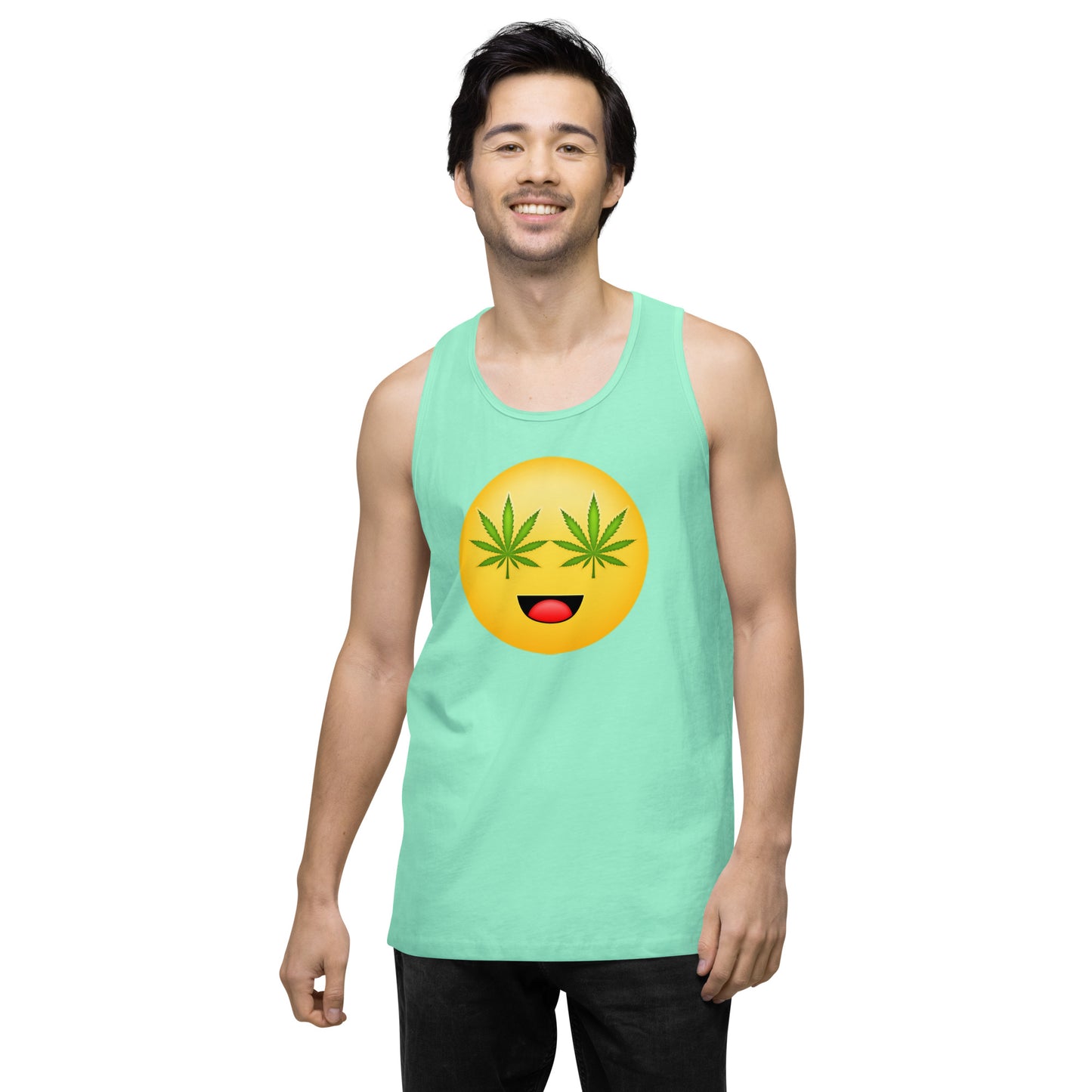 Emoji Weed Cannabis Edibles Sativa Festival Fun Blunt Tank Top Happy Eyes For Men