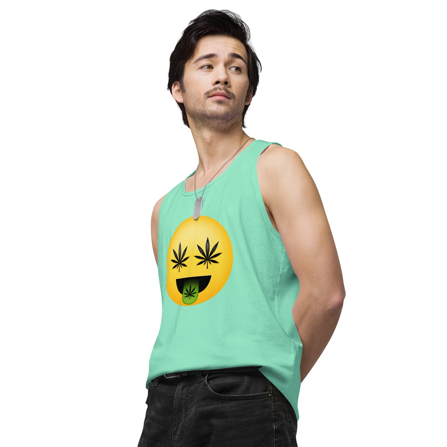 Men’s Cannabis Weed Emoji Premium Tank Top