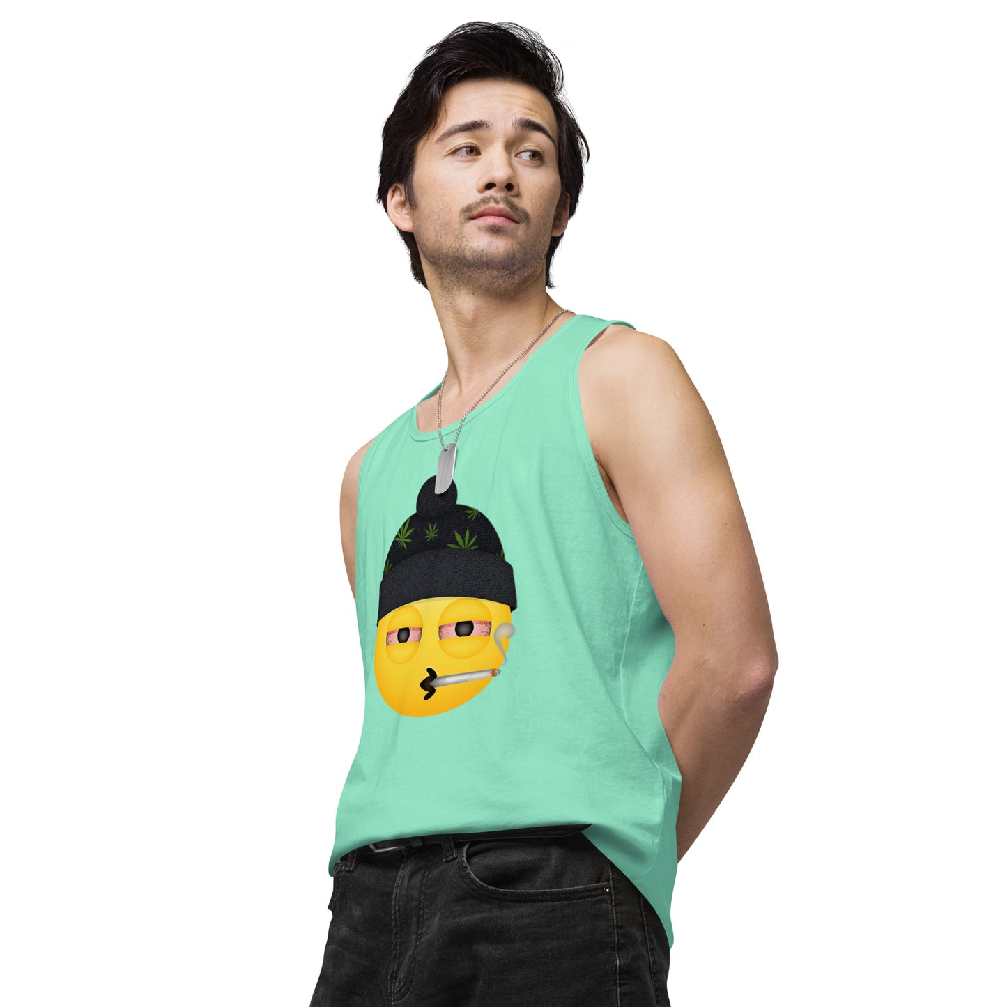 Men’s Cannabis Weed Emoji Premium Tank Top