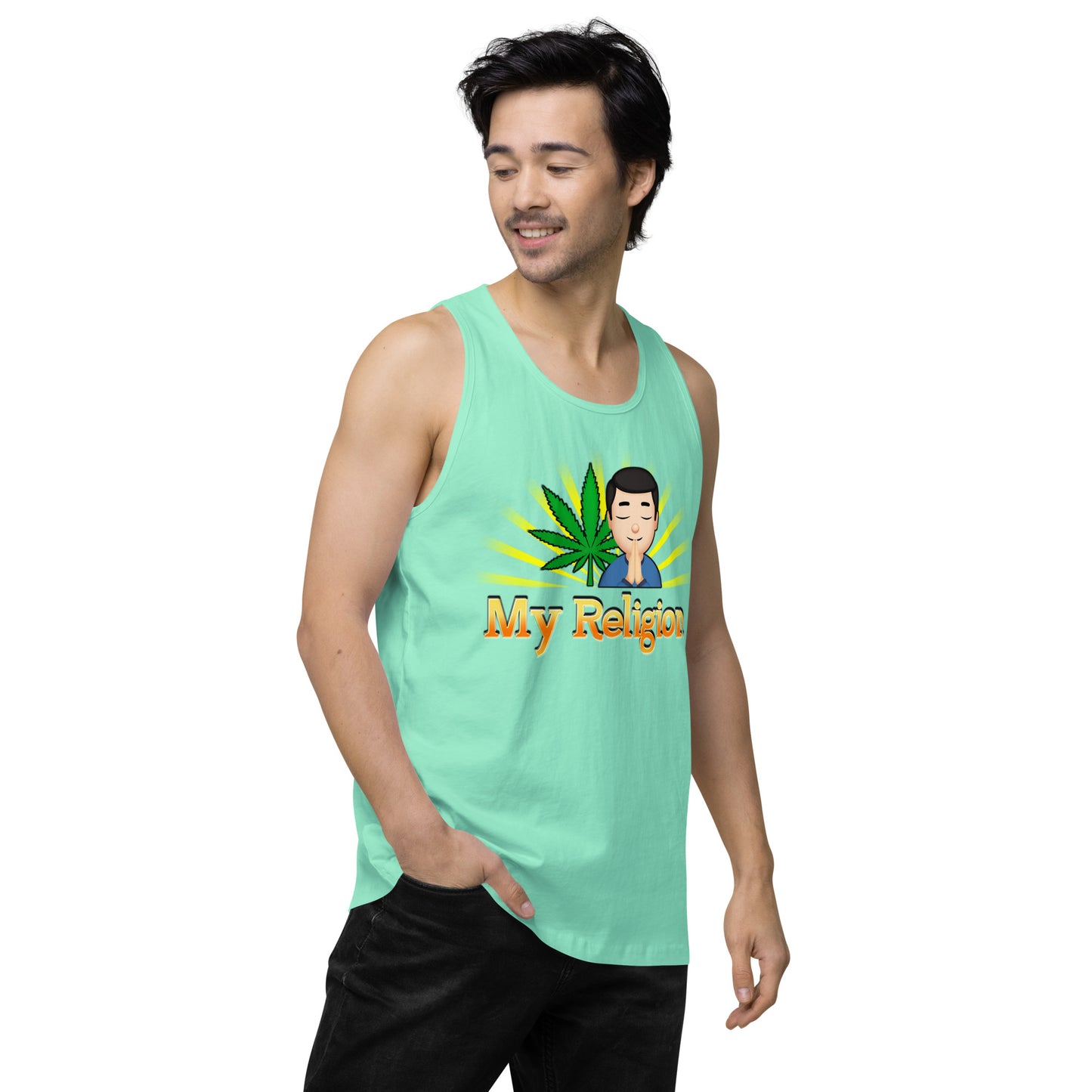 Men’s Cannabis Weed Emoji Premium Tank Top