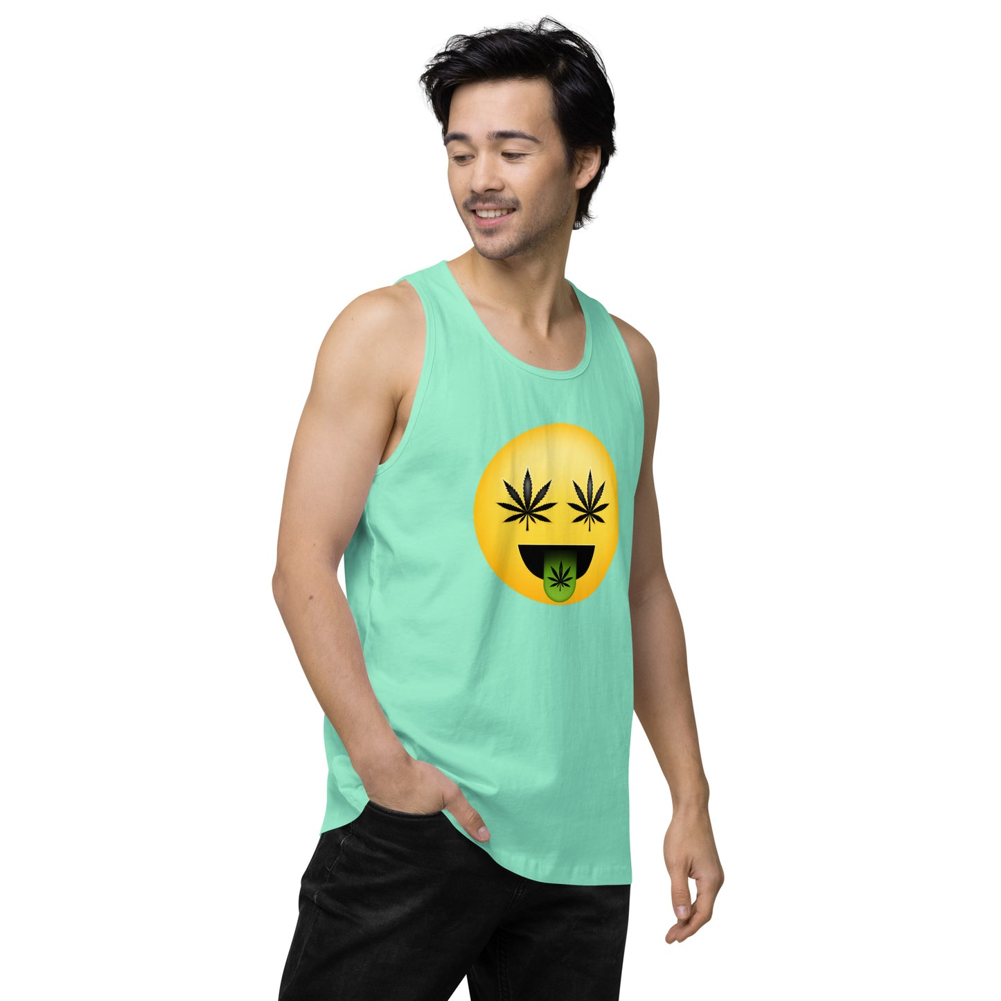 Men’s Cannabis Weed Emoji Premium Tank Top