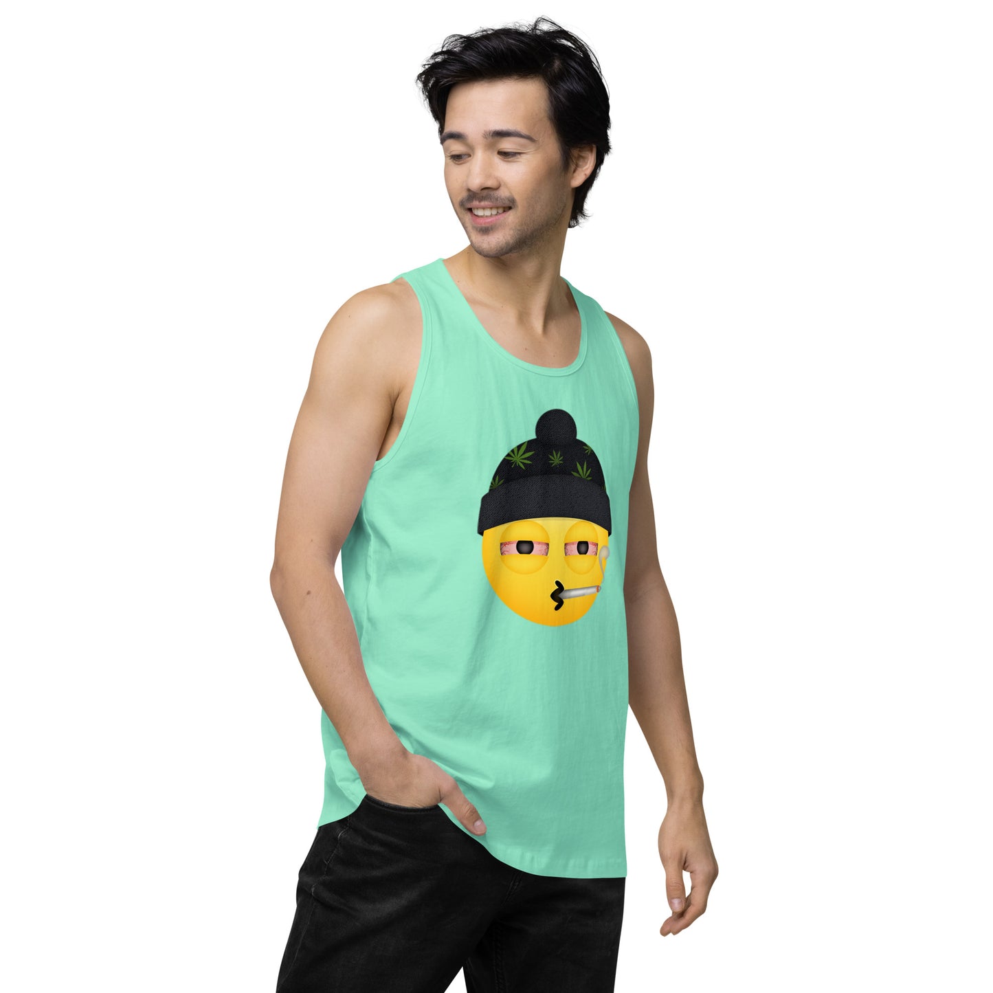 Men’s Cannabis Weed Emoji Premium Tank Top