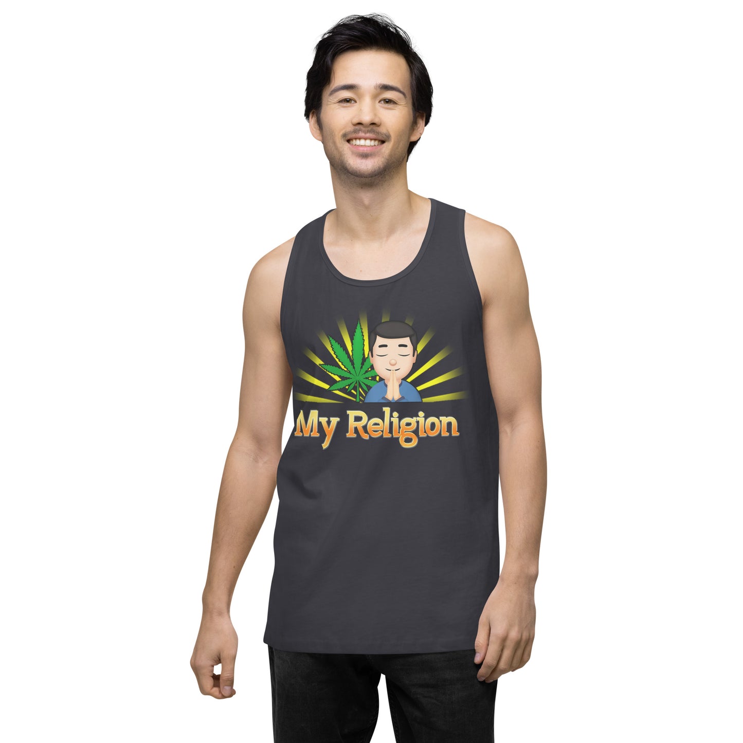 Men’s Cannabis Weed Emoji Premium Tank Top