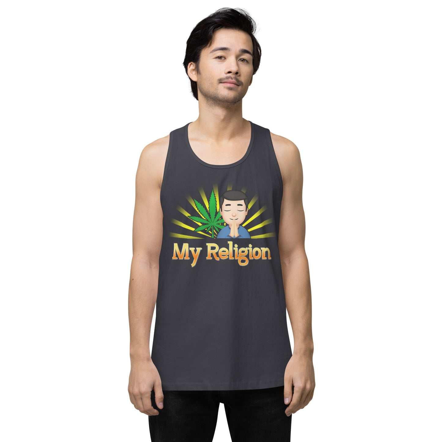 Men’s Cannabis Weed Emoji Premium Tank Top