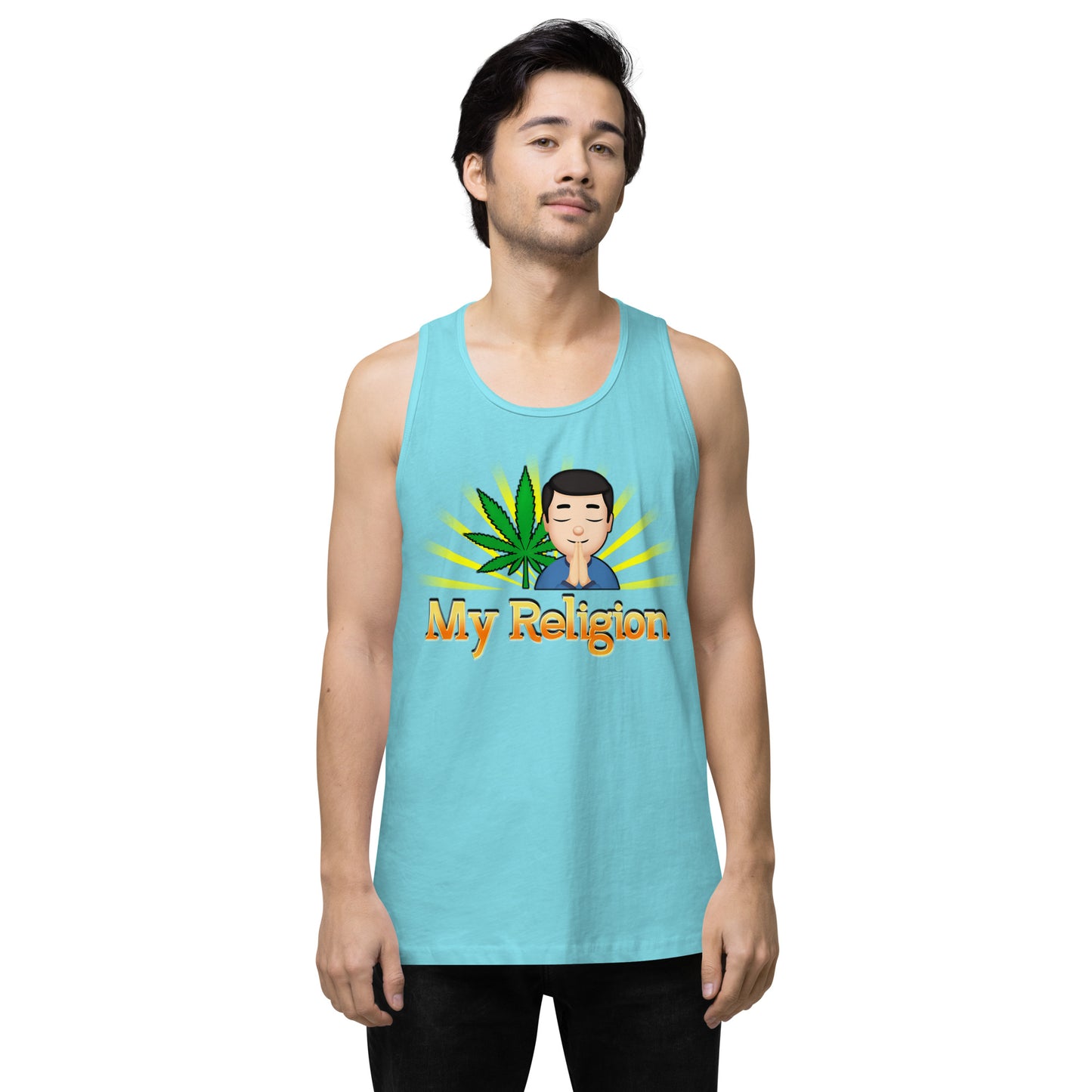 Men’s Cannabis Weed Emoji Premium Tank Top