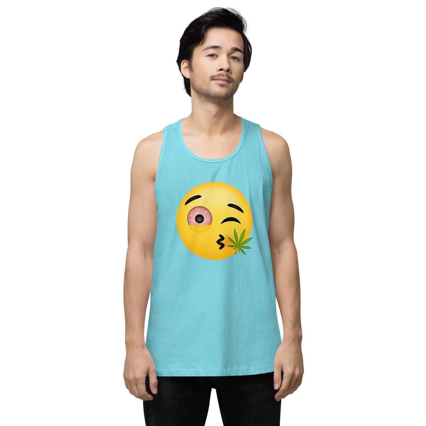 Emoji Wink Kiss Weed Cannabis EDM Festival Party Tank Top For Men