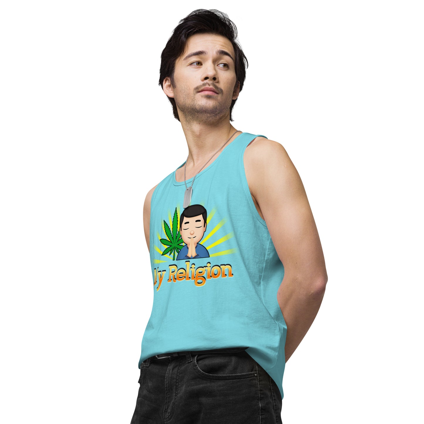 Men’s Cannabis Weed Emoji Premium Tank Top