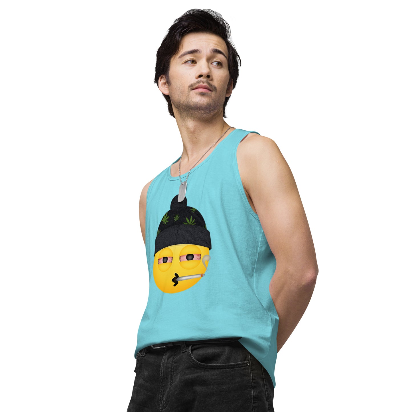 Men’s Cannabis Weed Emoji Premium Tank Top