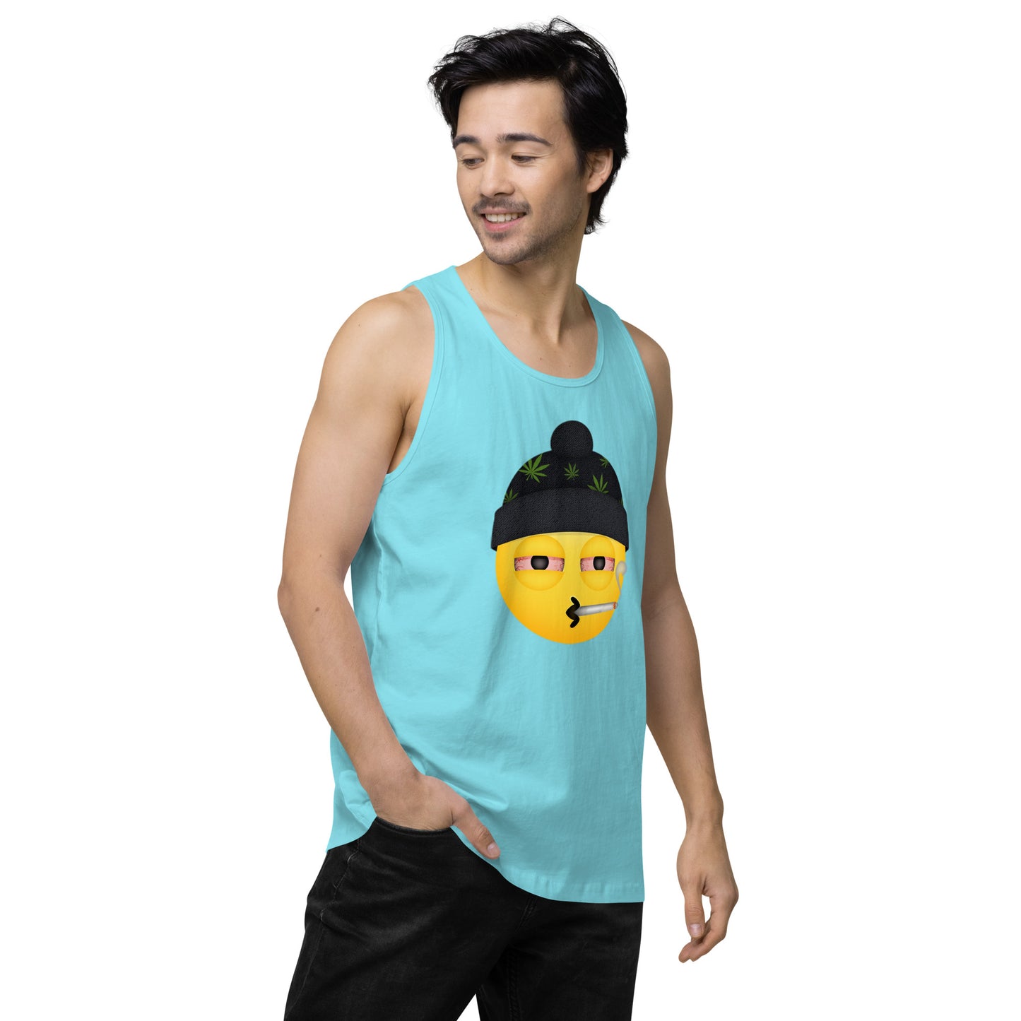 Men’s Cannabis Weed Emoji Premium Tank Top