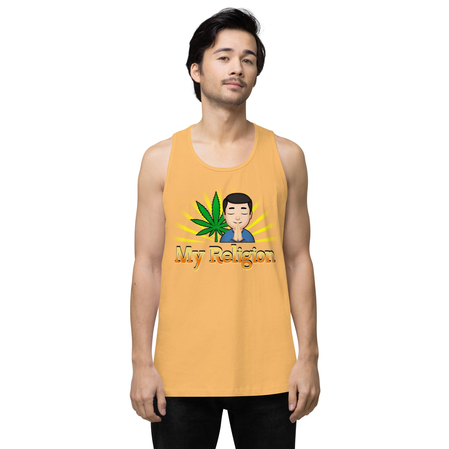 Men’s Cannabis Weed Emoji Premium Tank Top