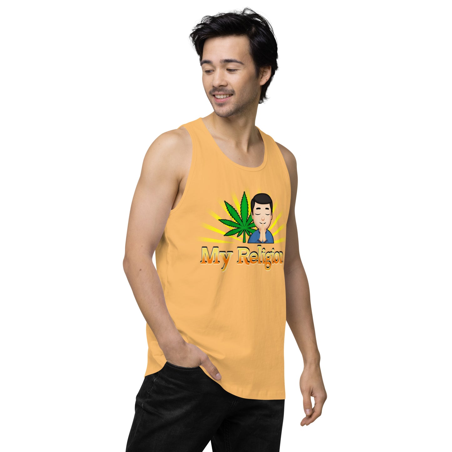 Men’s Cannabis Weed Emoji Premium Tank Top