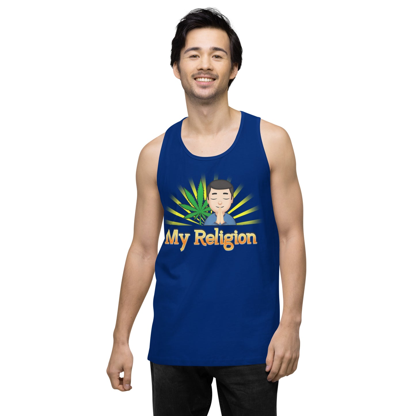 Men’s Cannabis Weed Emoji Premium Tank Top