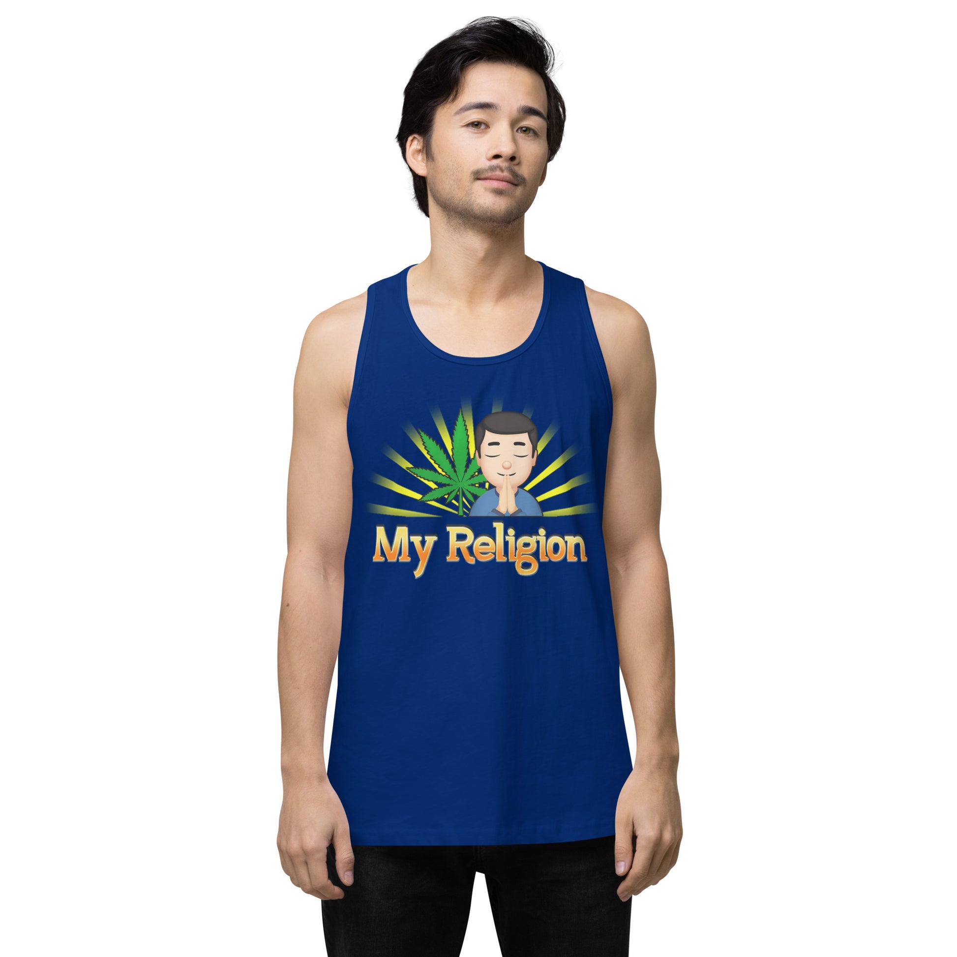 Emoji Weed Cannabis Edibles Sativa Festival Fun Blunt Tank Top My Religion For Men