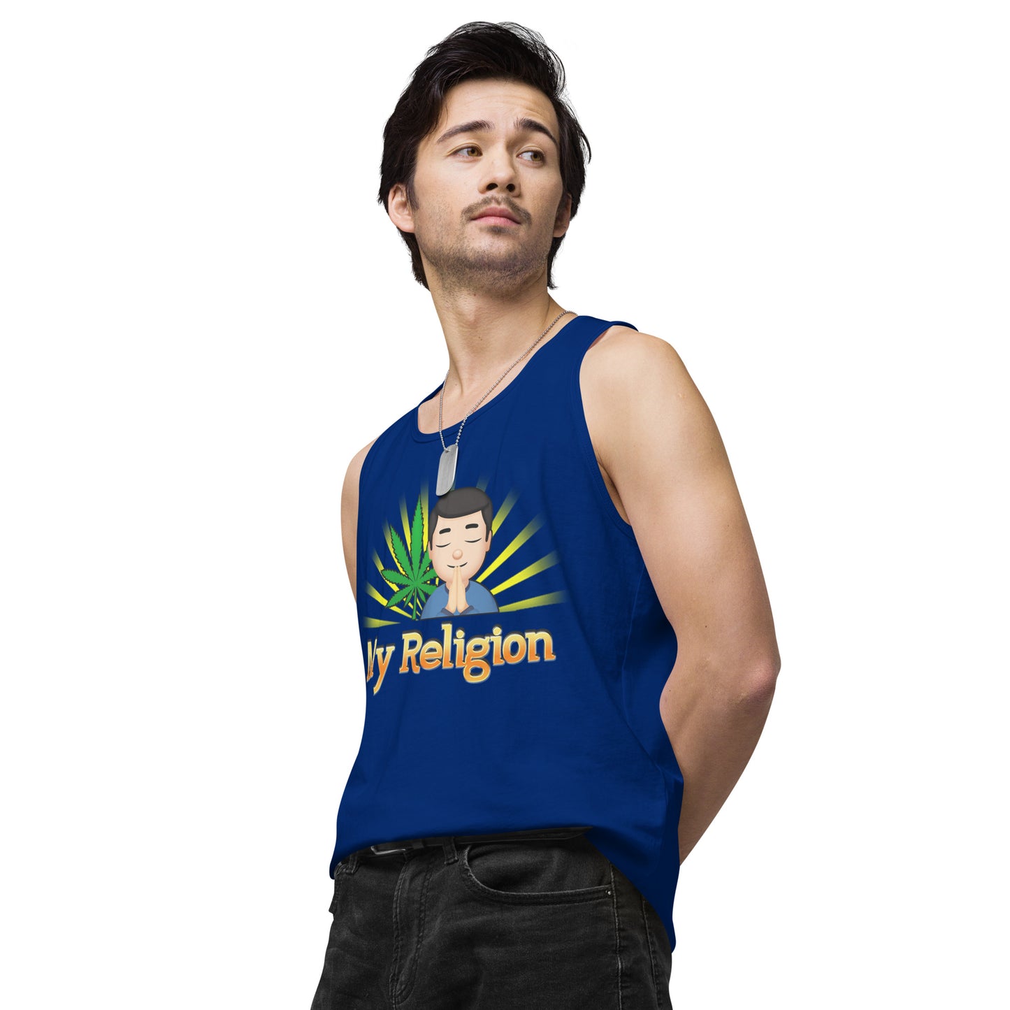 Men’s Cannabis Weed Emoji Premium Tank Top